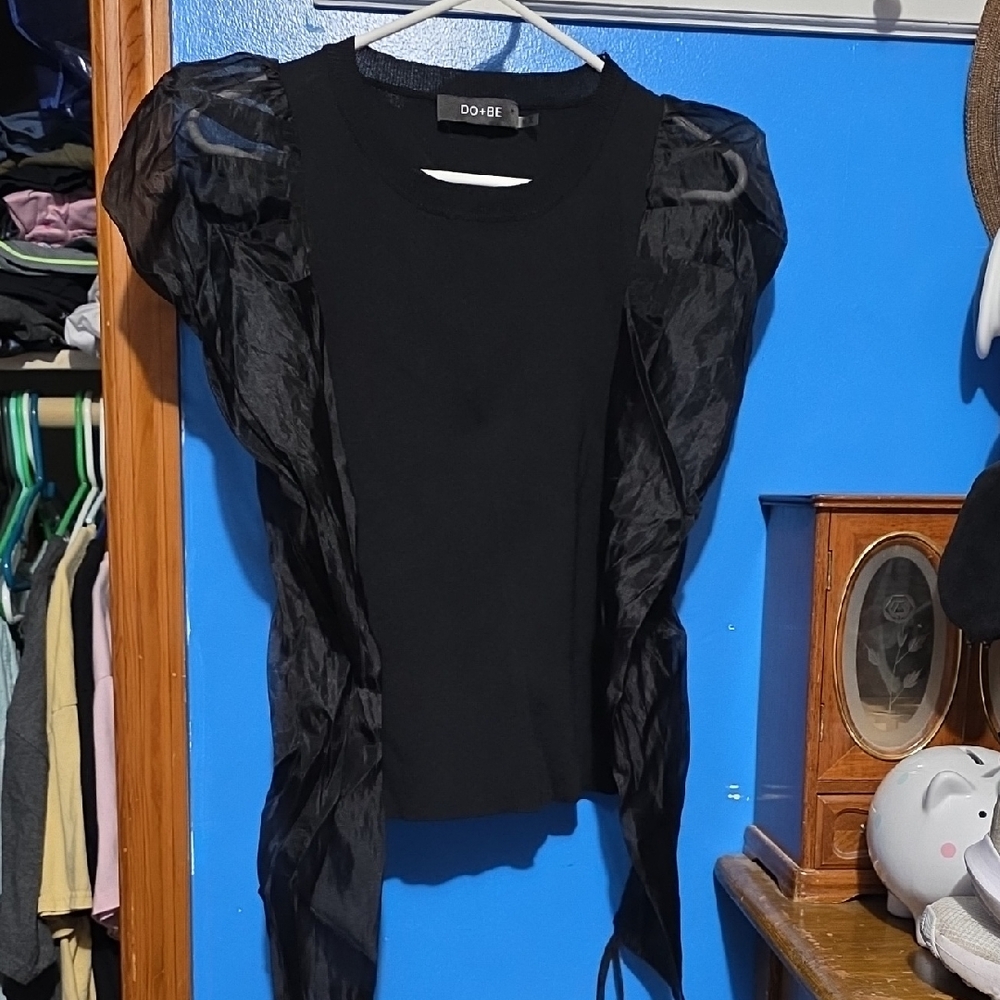 DO+BE Black Sheer Sleeve Blouse